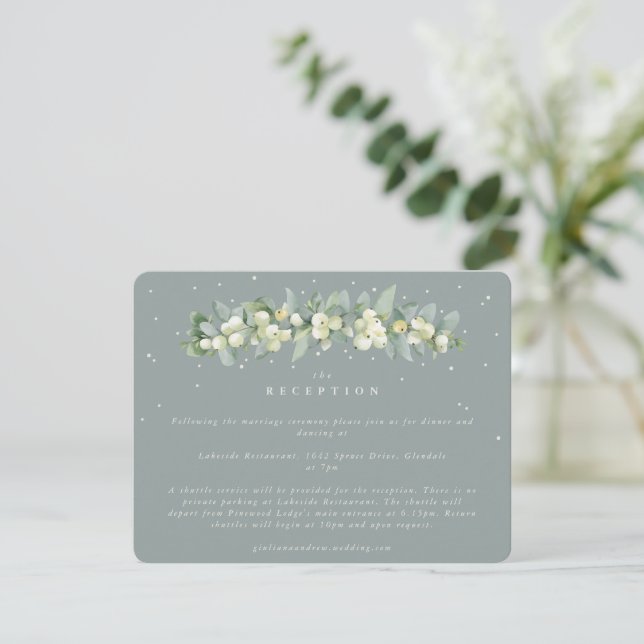 Seafoam Snowberry+Eucalyptus Garland Reception Enclosure Card (Standing Front)