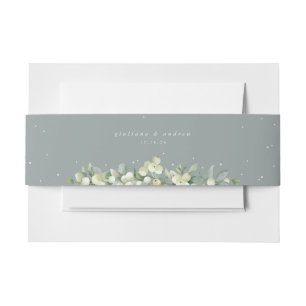 Seafoam Snowberry+Eucalyptus Wedding Landscape Invitation Belly Band