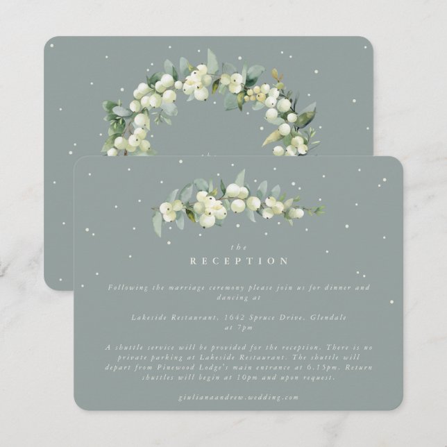 Seafoam Snowberry+Eucalyptus Wedding Reception Enclosure Card (Front/Back)