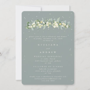 Seafoam Snowberry+Eucalyptus Wedding Rehearsal Invitation