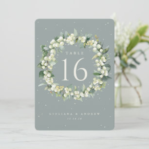 Seafoam Snowberry+Eucalyptus Wedding Table Number