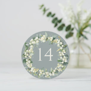Seafoam Snowberry+Eucalyptus Wedding Table Number