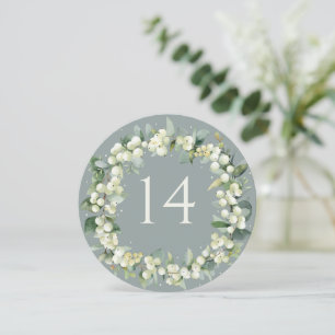 Seafoam Snowberry+Eucalyptus Wedding Table Number