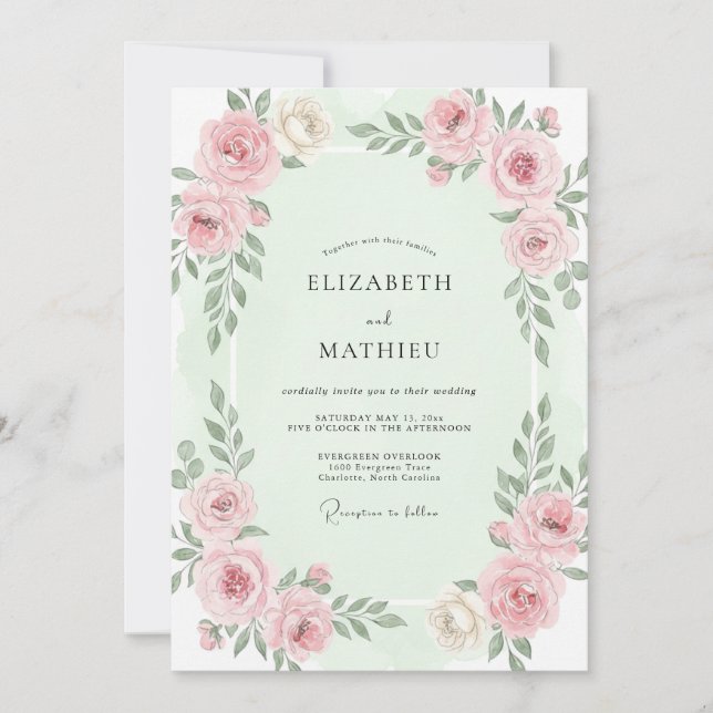 Seafoam Soft Blush Watercolor Wedding Invitation (Front)