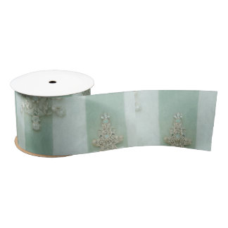 Seafoam Stiped Velvet-Look Diamond Trees Satin Ribbon