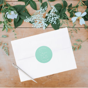  Seafoam Stylised Wedding Save the Date Classic Round Sticker