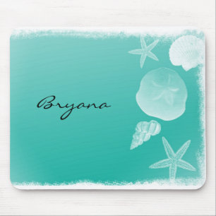 Seafoam Teal Beach Ocean Sea Shells Mouse Pad