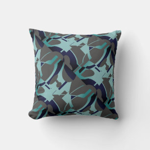 Seafoam Teal Navy Charcoal Diagonal Art MCM Look Cushion
