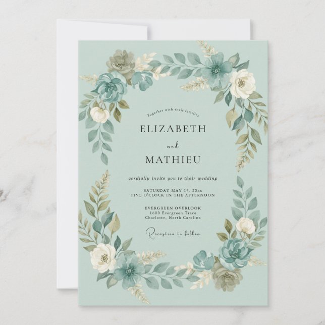 Seafoam Teal Watercolor Wedding Invitation (Front)