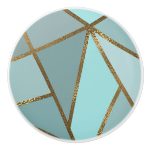 Seafoam Turquoise Green Blue & Bronze Geometric Ceramic Knob
