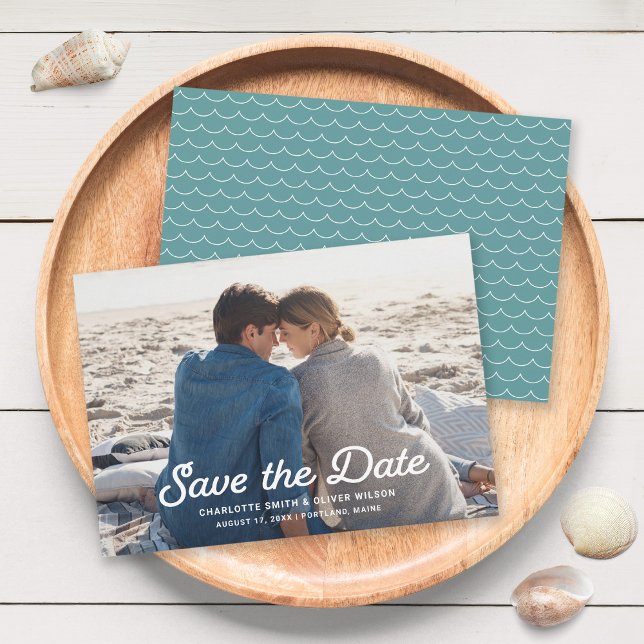 Seafoam Waves Full Photo Save the Date Card (Creator Uploaded)