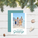 Seafoam Waves Sea-Sun's Greetings Photo Holiday Card<br><div class="desc">Seafoam Waves Sea-Sun's Greetings Photo holiday card has seafoam green waves pattern back side. Personalise it by replacing the placeholder text and replace the placeholder image with your own photo. For more options such as to change the font and it's size/colour or the spacing between letters click the "Customise" button....</div>