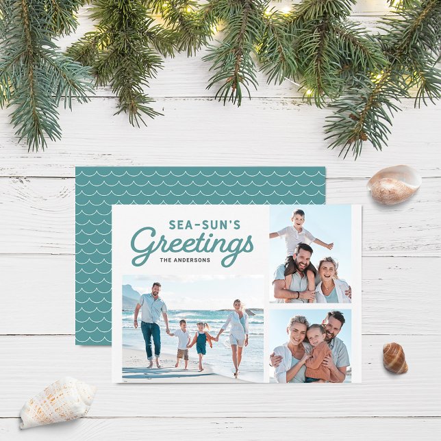 Seafoam Waves Sea-Sun's Greetings Photo Holiday Card (Creator Uploaded)