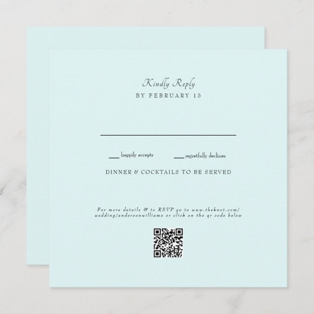 Seafoam Wedding QR Code RSVP Flat Card (Front/Back)