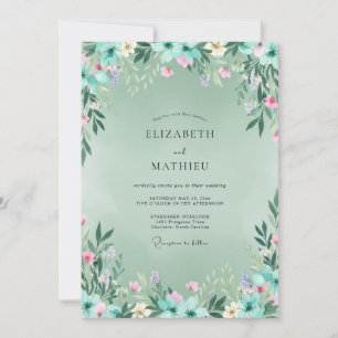 Seafoam Whispering Botanical Wedding Invitation