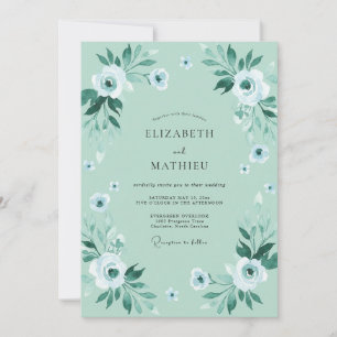 Seafoam White Peony Wedding Invitation