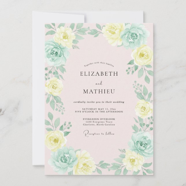 Seafoam Yellow Peony Wedding Invitation (Front)