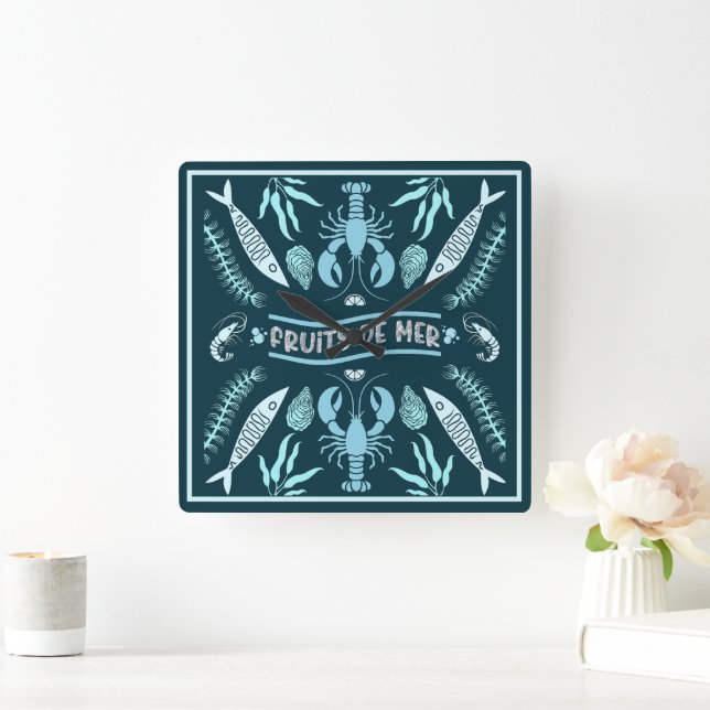 Seafood Art Decor Prints Square Wall Clock (Home)