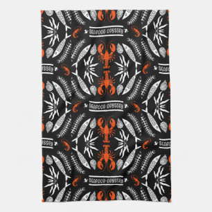 Seafood Art Decor Prints Tea Towel