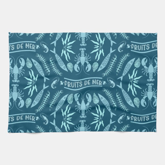Seafood Art Decor Prints Tea Towel (Horizontal)