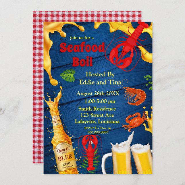 Seafood Boil and Beer Party Invitations (Front/Back)
