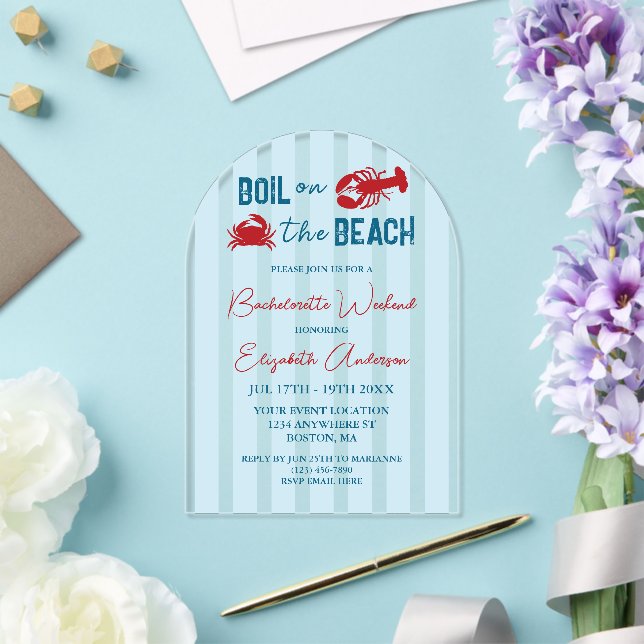 Seafood Boil Bachelorette Party Acrylic Invitations (Insitu (Wedding))