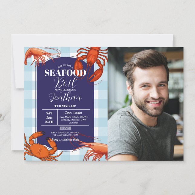 Seafood Boil Birthday Party Crab Shrimp Photo Invitation (Front)