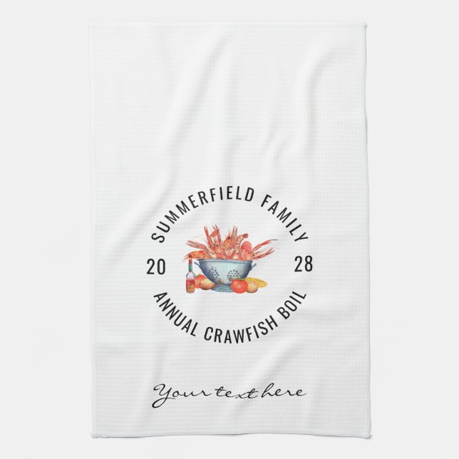 Seafood Cookout Family Crawfish Boil Party Tea Towel (Vertical)