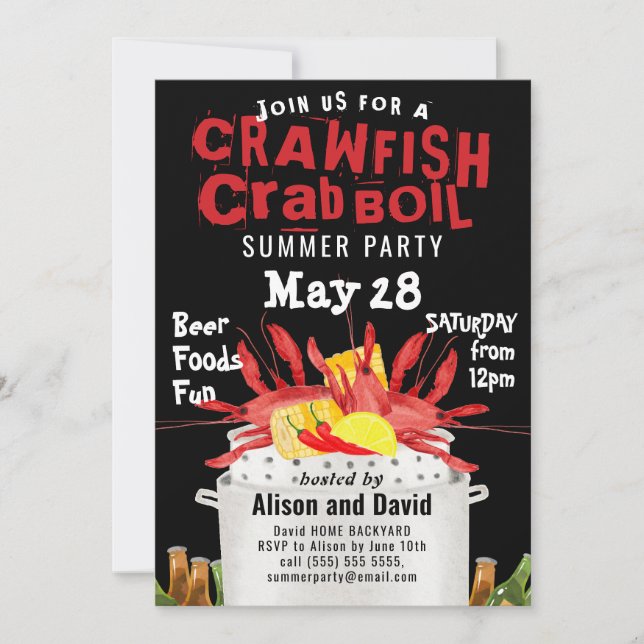 Seafood Crab Crawfish Boil Summer BBQ Party Invitation (Front)