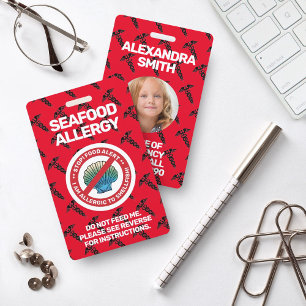 Seafood Food Allergy Alert Red Warning Badge ID Badge
