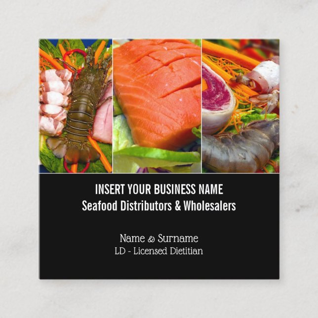 Seafood fresh collage sea fish food square business card (Front)