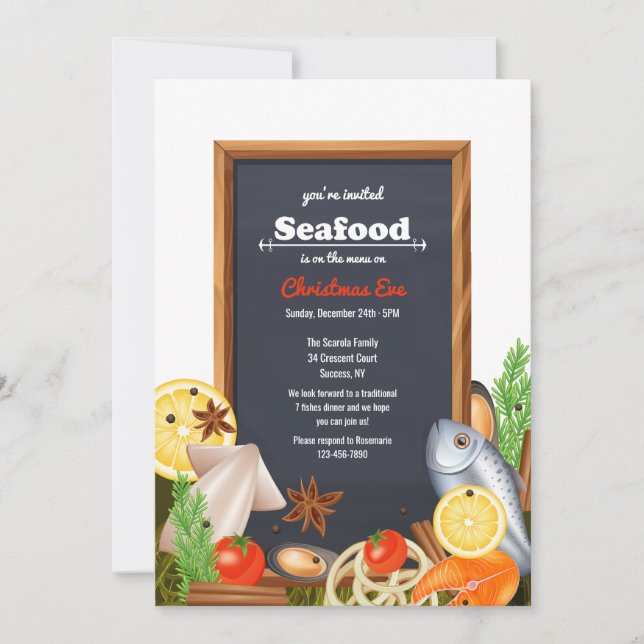 Seafood is on the Menu invitation (Front)