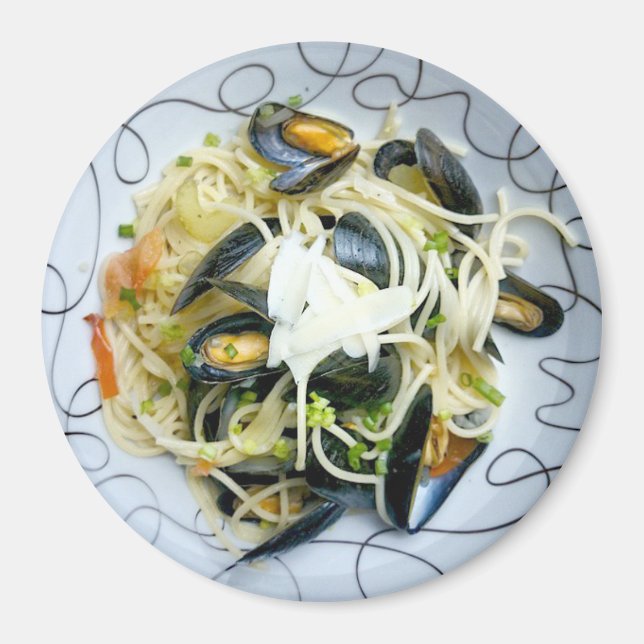 Seafood Mussels Pasta Noodles  Refrigerator Magnet (Front)