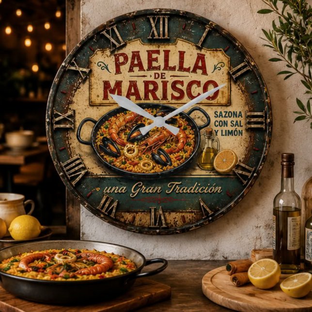 Seafood Paella Spanish Kitchen Rustic Restaurant  Large Clock (Creator Uploaded)