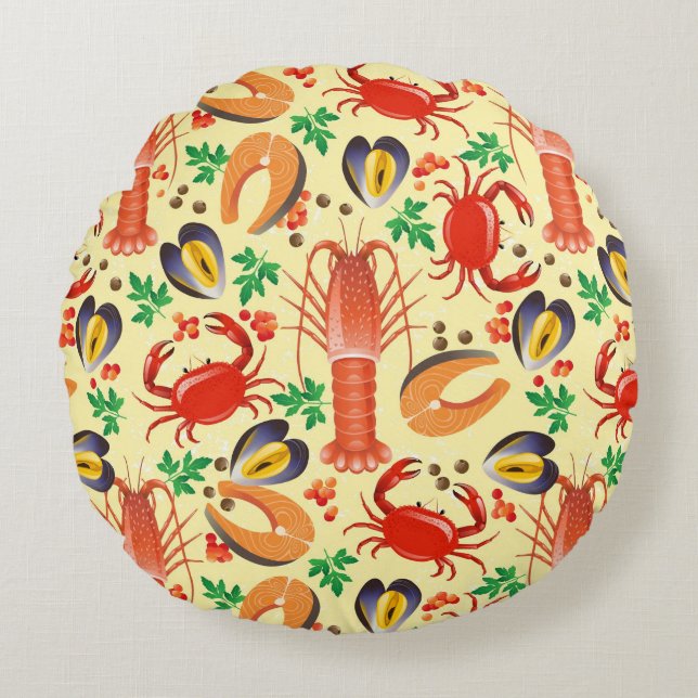 Seafood Pattern Round Cushion (Front)
