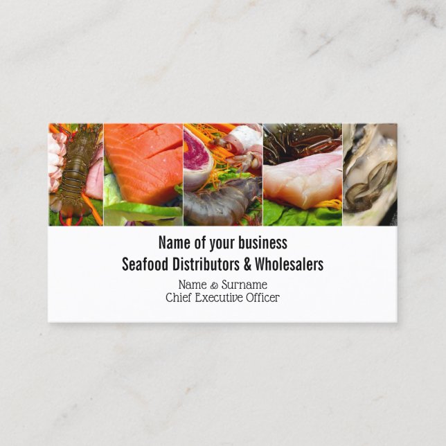 Seafood photo collage fresh fish business business card (Front)