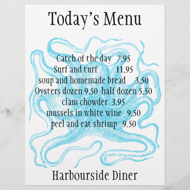 Seafood restaurant menu (Front)