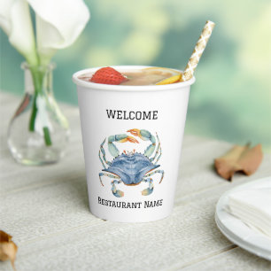 Seafood restaurant welcome blue Crab Personalise  Paper Cups