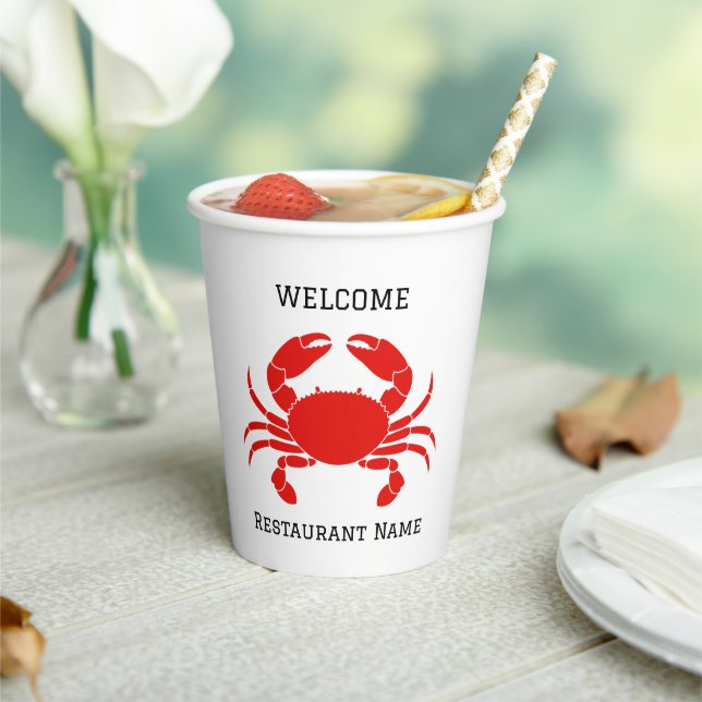 Seafood restaurant welcome red Crab Personalise na Paper Cups (Insitu)