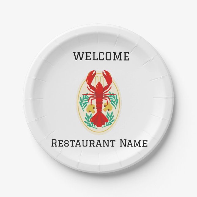 Seafood restaurant welcome red lobster Personalise Paper Plate (Front)