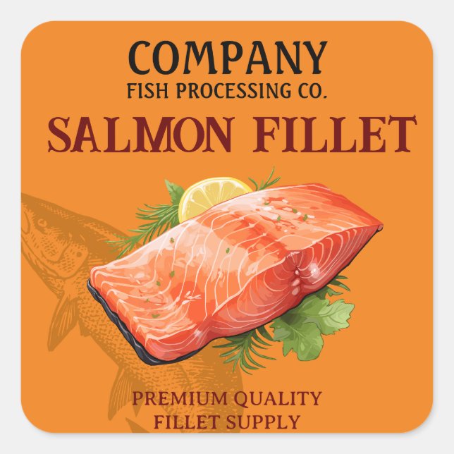 Seafood Salmon Fillet Editable Label Sticker (Front)