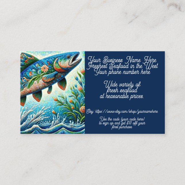 Seafood Salmon Shrimp Crab Sales Shop Sales Etsy  Business Card (Front)