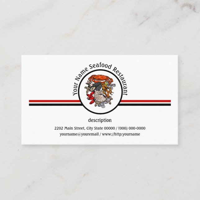 Seafood Shellfish Crab Restaurant Logo Custom  Business Card (Front)