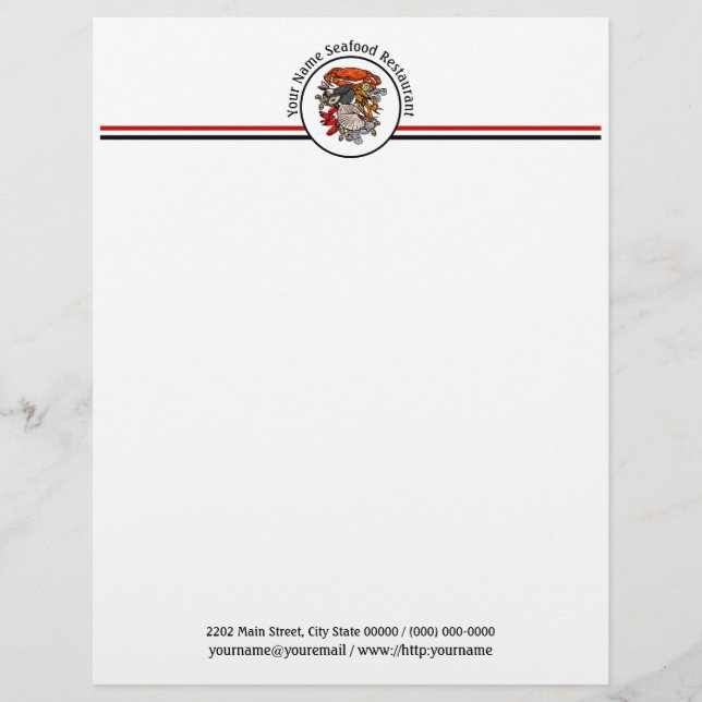 Seafood Shellfish Crab Restaurant Logo Custom Custom Letterhead (Front)