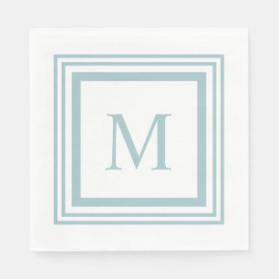 Seaglass and white  square border monogram napkin