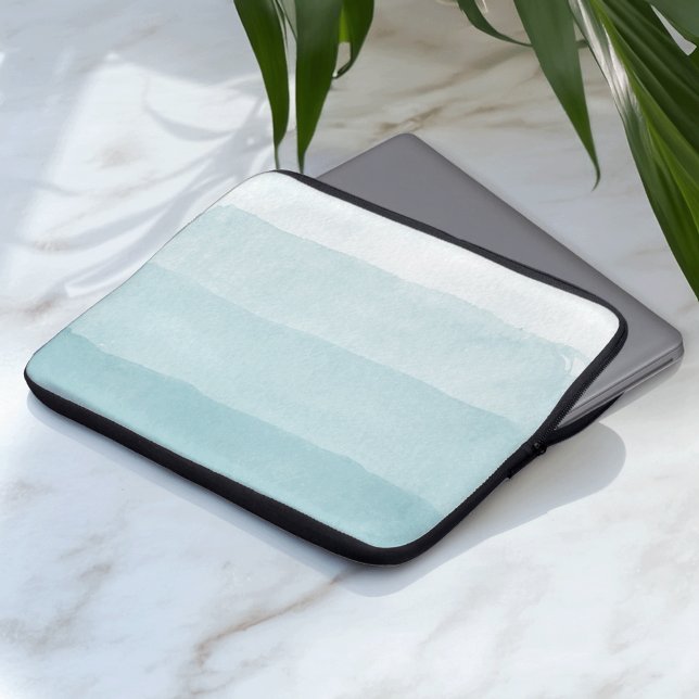 Seaglass Aqua Watercolor Gradient Colorblock Laptop Sleeve (Creator Uploaded)
