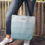 Seaglass Aqua Watercolor Ombre Monogram Tote Bag<br><div class="desc">Personalise this watercolor tote bag with your three initial monogram in chic black for a bag that's uniquely yours! Tote features gradient colorblock bands of pale seaglass aqua watercolor, with your monogram at the top in classic serif lettering. Click "customise It" to change fonts or monogram colours for your own...</div>