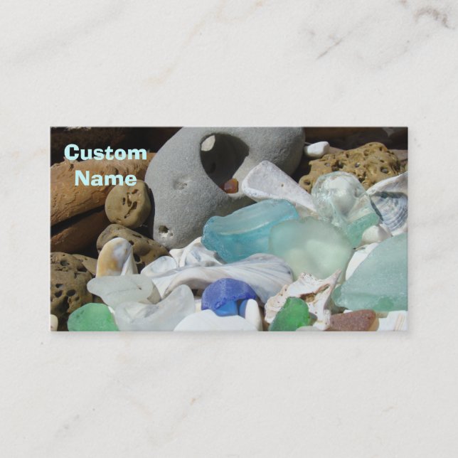 Seaglass Business Cards Blue custom Fossils (Front)