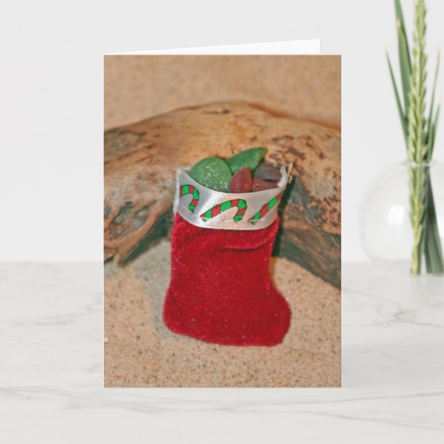 Seaglass Christmas Stocking Holiday Card (Front)