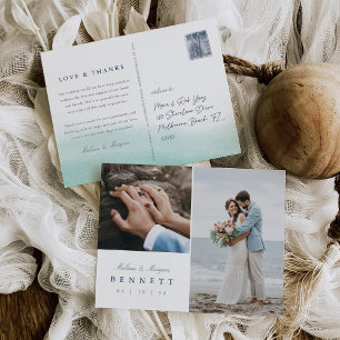 Seaglass Coastal Watercolor Wedding Thank You Postcard